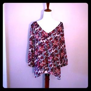 Rose + Olive Cottagecore Boho V-Neck Floral Peasanr Top S